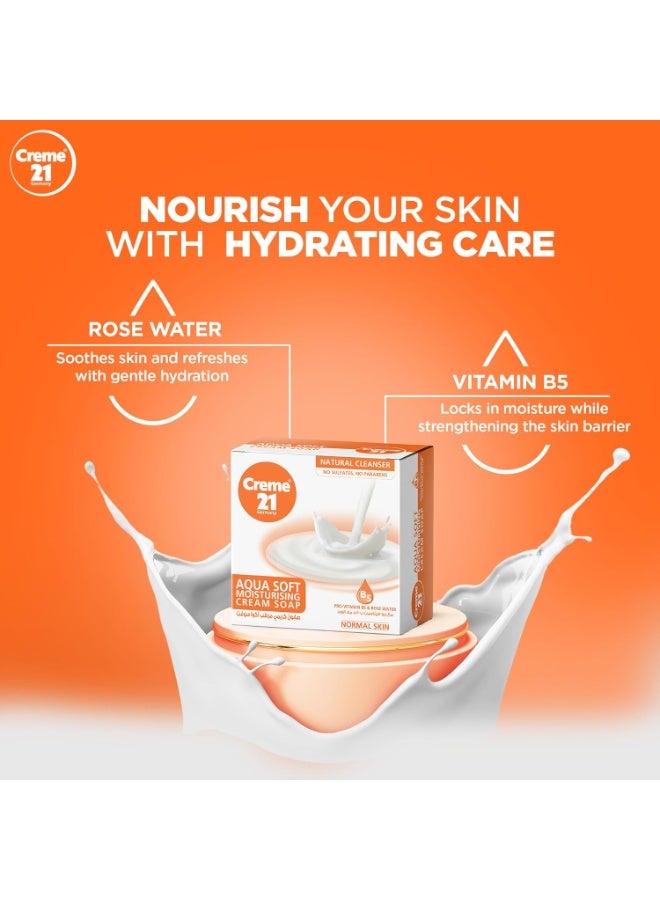 Creme 21 Aqua Soft Moisturising Cream Soap | Natural Cleanser | No Sulfates, No Parabens | With Pro-Vitamin B5 & Rose Water | For Normal Skin | Gentle Hydration | Pack of 3 (125 g Each) - Image 2